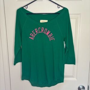 Abercrombie & Fitch Green Long Sleeve Shirt Pink Letters Size L